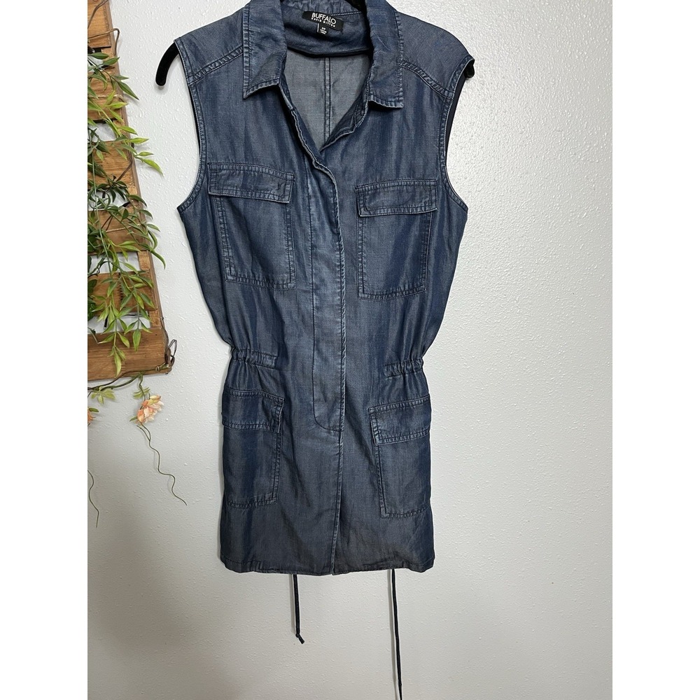 BUFFALO DAVID BRITTON WOMENS CHAMBRAY BLUE JEAN‎ SHIRT VEST Sz Small